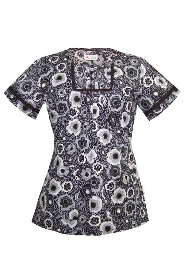 Crochet Safari Tropics Black Print scrub top