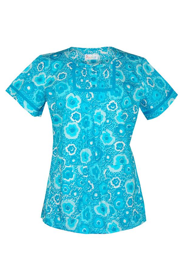 Crochet Safari Tropics Peacock Print scrub top