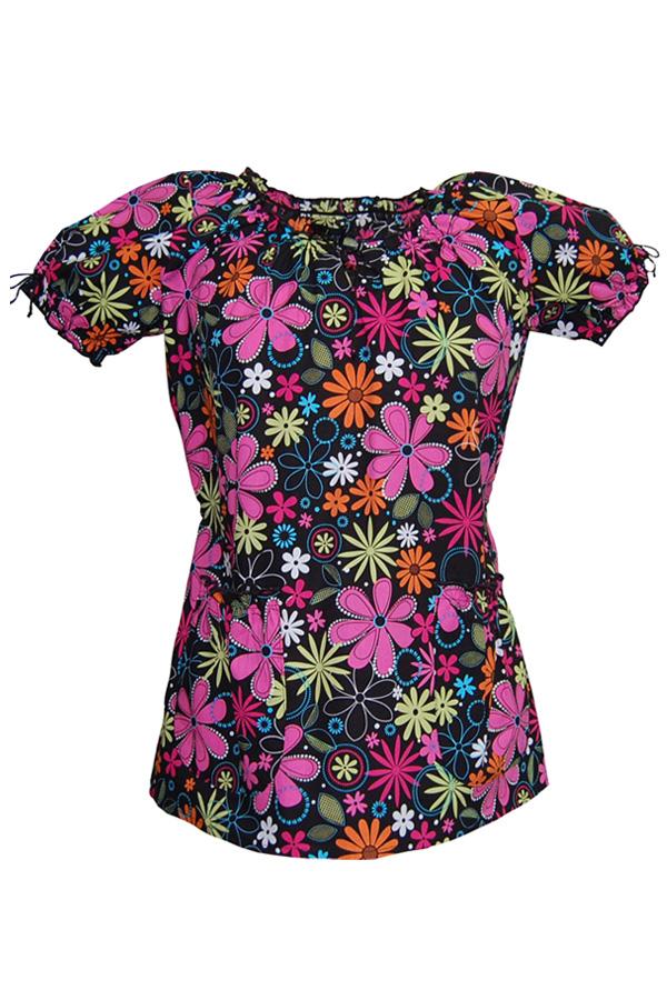 Caroline Print Funky Flowers scrub top