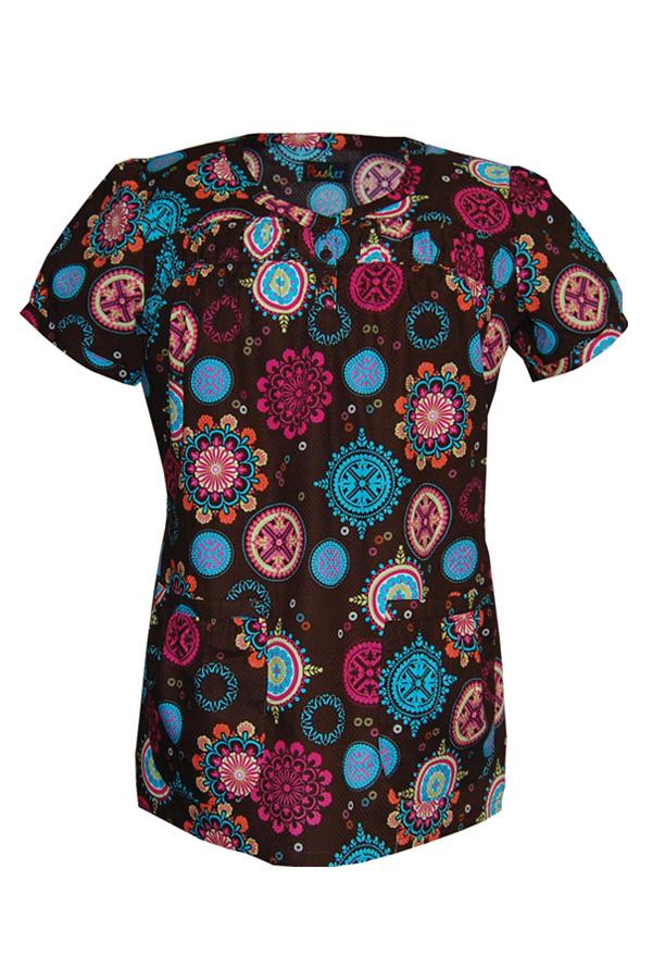 Heidi Spring Medallions Bright scrub top