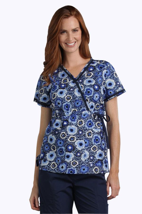 Kara Safari Tropics Navy Print scrub top