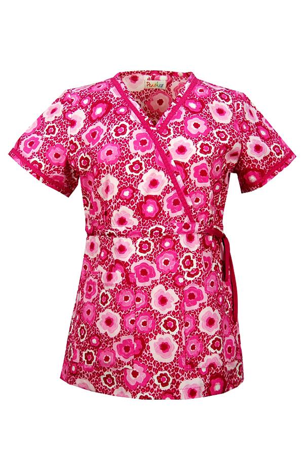 Kara Safari Tropics Raspberry Print scrub top