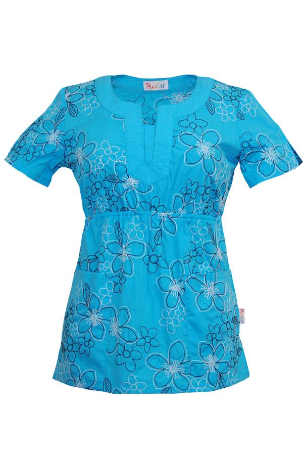 Veronica Blac/Whit Blooms Jamaican Blue scrub top