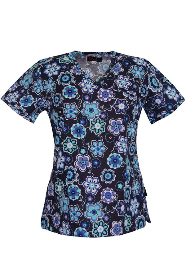 Sandy Chipper Floral Blue scrub top