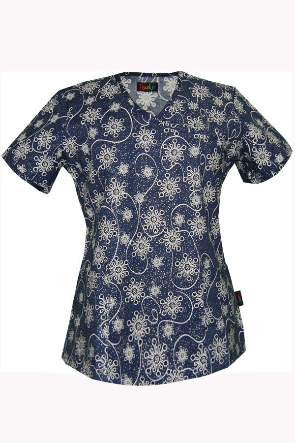 Sandy Snowflake Burnout Navy scrub top