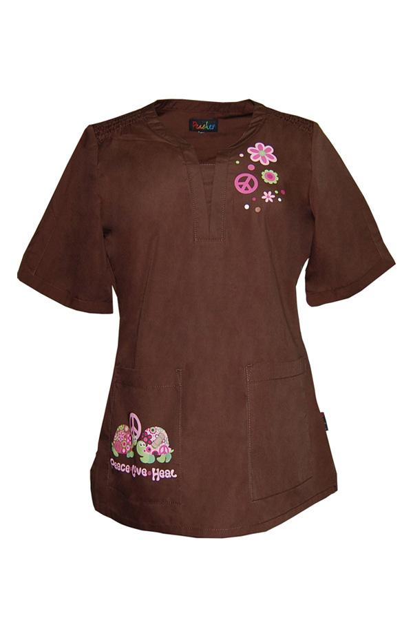 Savannah W/Screen Prt Peace Love Heal Espresso scrub top