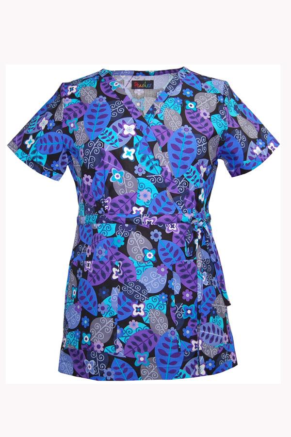 Kara Fun Floral Leaf scrub top