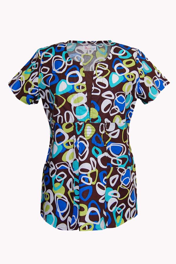 Chloe Print Retro Circles Espresso scrub top